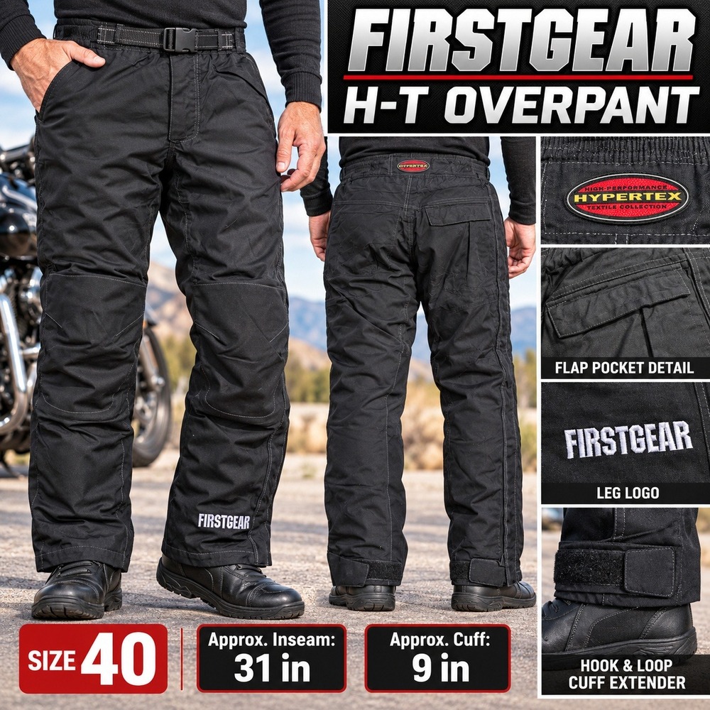 Firstgear HT Overpants Black Waterproof Motorcycle Riding Pants Size 40 Armor